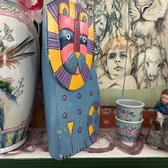 Indonesian Painted Wood Folk Art Lion Vintage - Picture 8 of 11